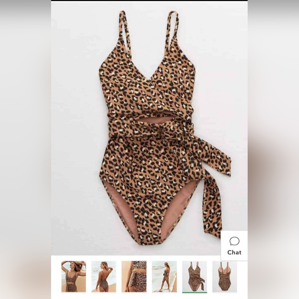 AERIE leopard wrap one piece swimsuit